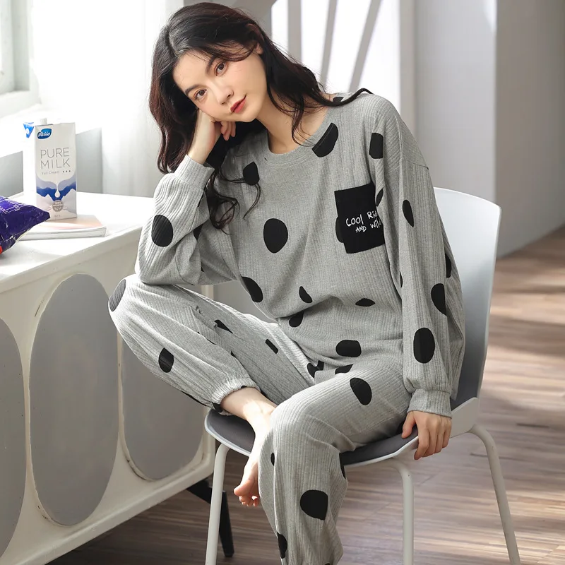 2021 Autumn and Winter Women's Pajamas Long-sleeved Two-piece Loose Casual Home Wear Pijamas Women Pajama Set Women Sleepwear