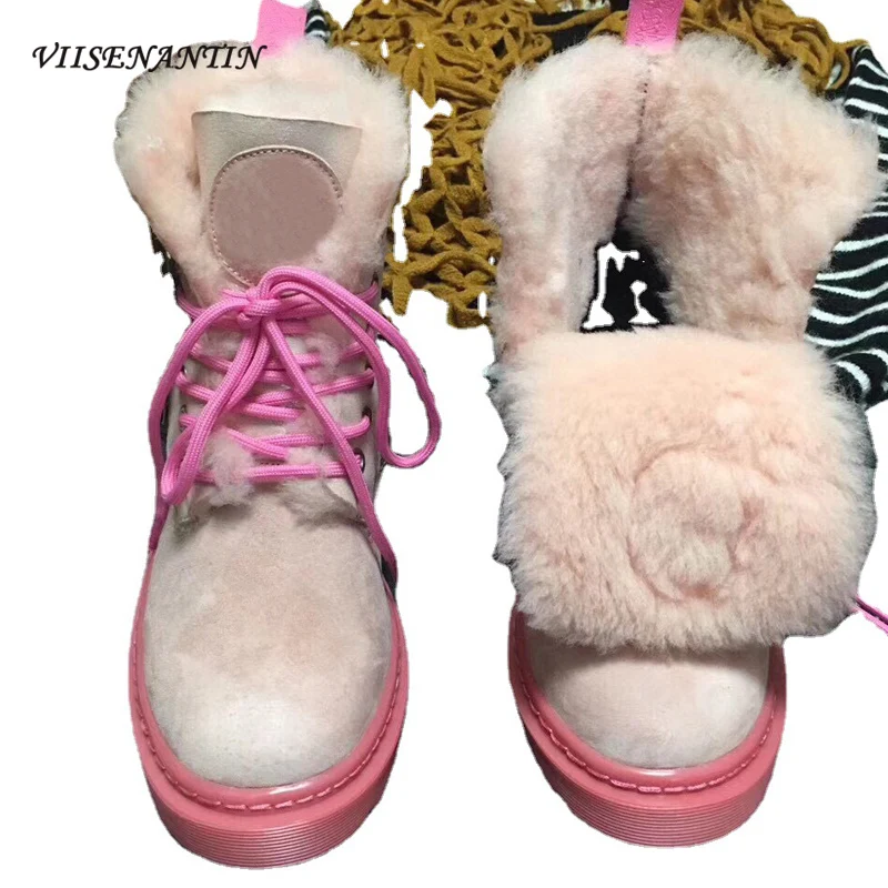 

Snow Boots Australian Sheepskin Wool One Color Matching Fashion Cross Lace Round Head Flat High-top Short Boots Winter New Style