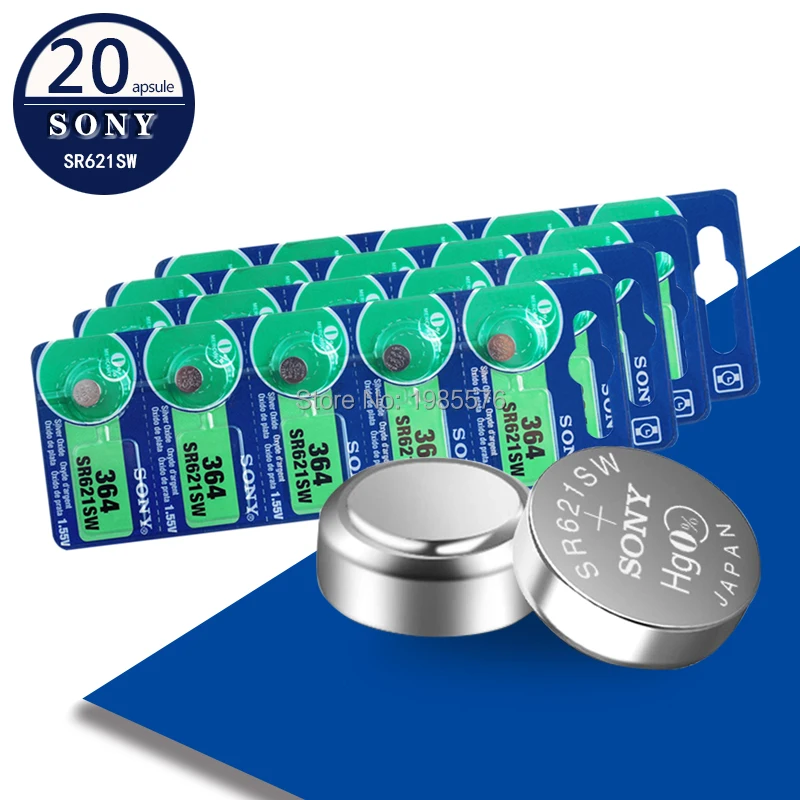 20 шт. для SONY 1 55 V AG1 LR621 364 164 531 SR621 SR621SW SR60 SP364 TR621 кнопочные Аккумуляторы часов