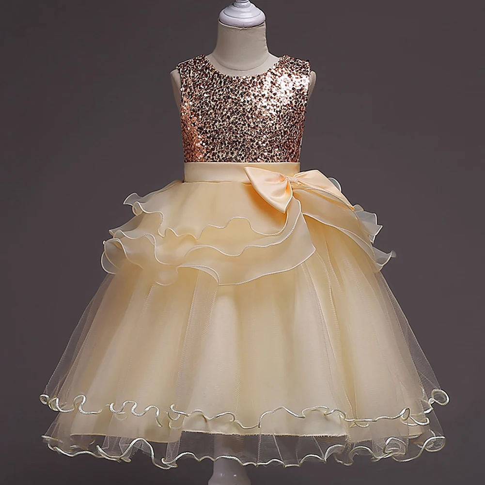 

Girls Solid Formal Dress Princess Dress Mesh Bubble Dress Paillette Kid Dress