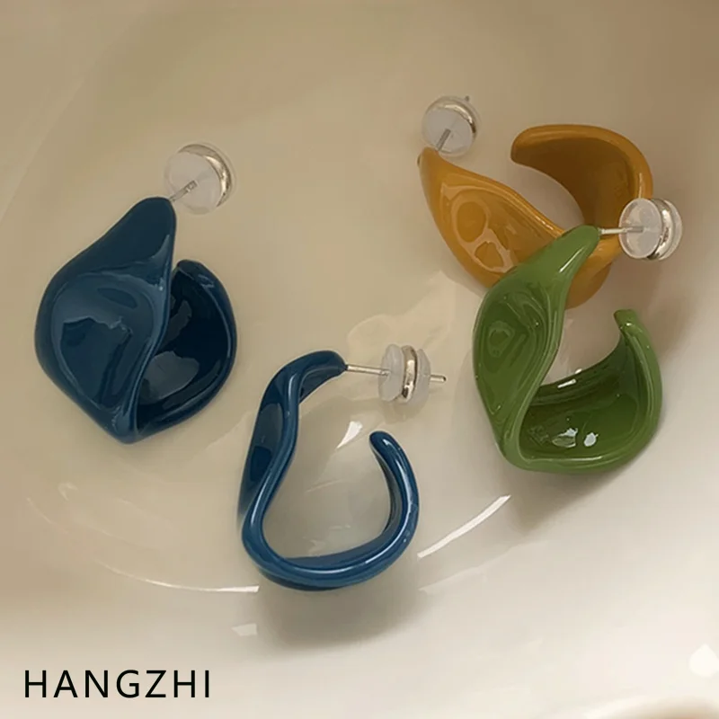 

Серьги-гвоздики HANGZHI с авокадо, зеленые, асимметричные, геометрические, синие, эмалированные, капелевое масло, новый модный дизайн, ювелирны...