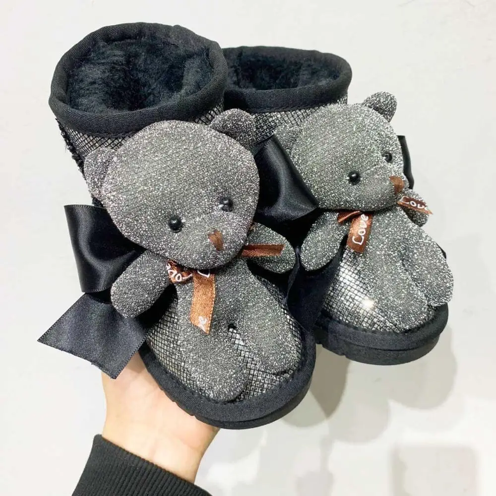 Черный Зимние новые детские теплые ботинки теплая обувь для девочек детские полуботинки черные брендовые ботинки для малышей мягкая обувь из натуральной кожи - Цвет: Черный