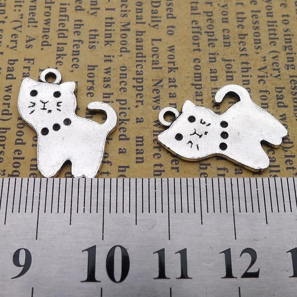 

120pcs Cat Charms 17mm x 20mm DIY Jewelry Making Pendant Antique Silver Color
