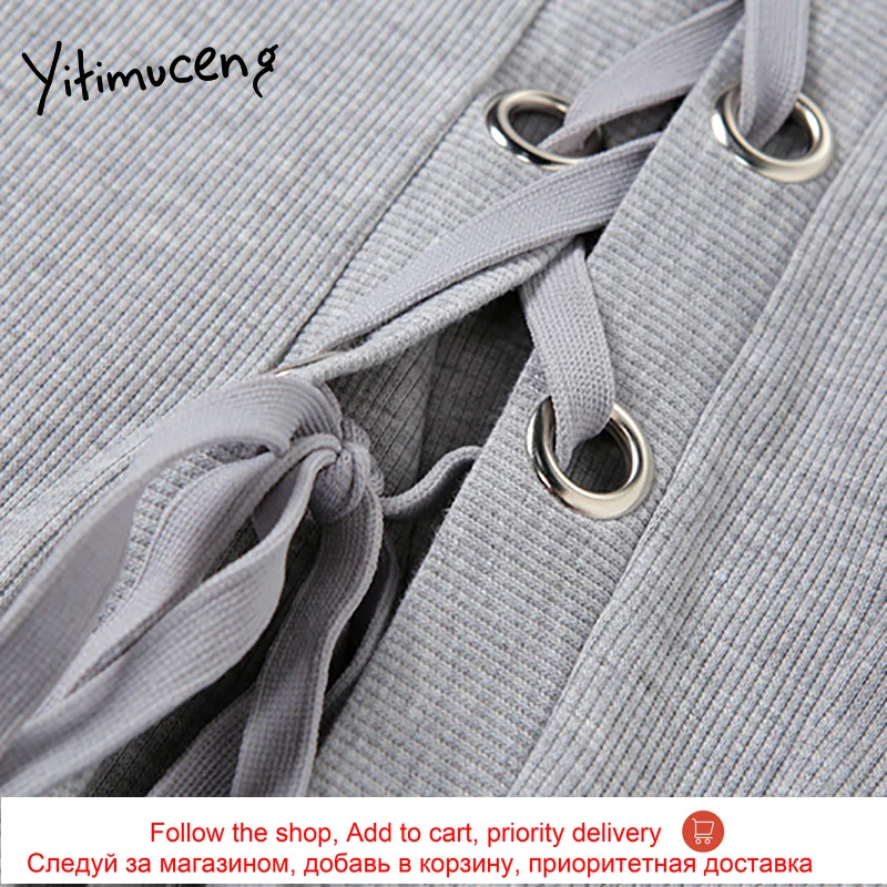 

Yitimuceng Vintage Hollow Out Patchwork Dresses Woman Long Sleeve Streetwear White Lace Up Side Split Dress Spring Autumn 2021