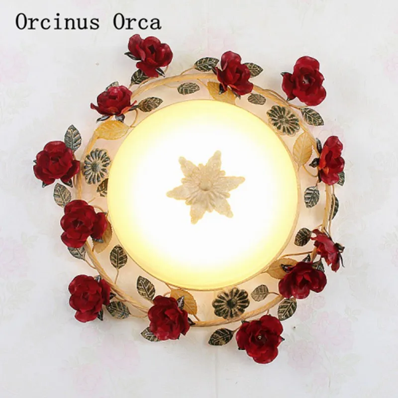 Американский Сельский красный розовый потолочный светильник гостиная коридор