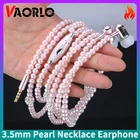 VAORLO жемчужное ожерелье с наушниками 3,5 мм в ухо розовое ожерелье со стразами ювелирные изделия бусы гарнитура с HD микрофоном для дня рождения девушки подарки