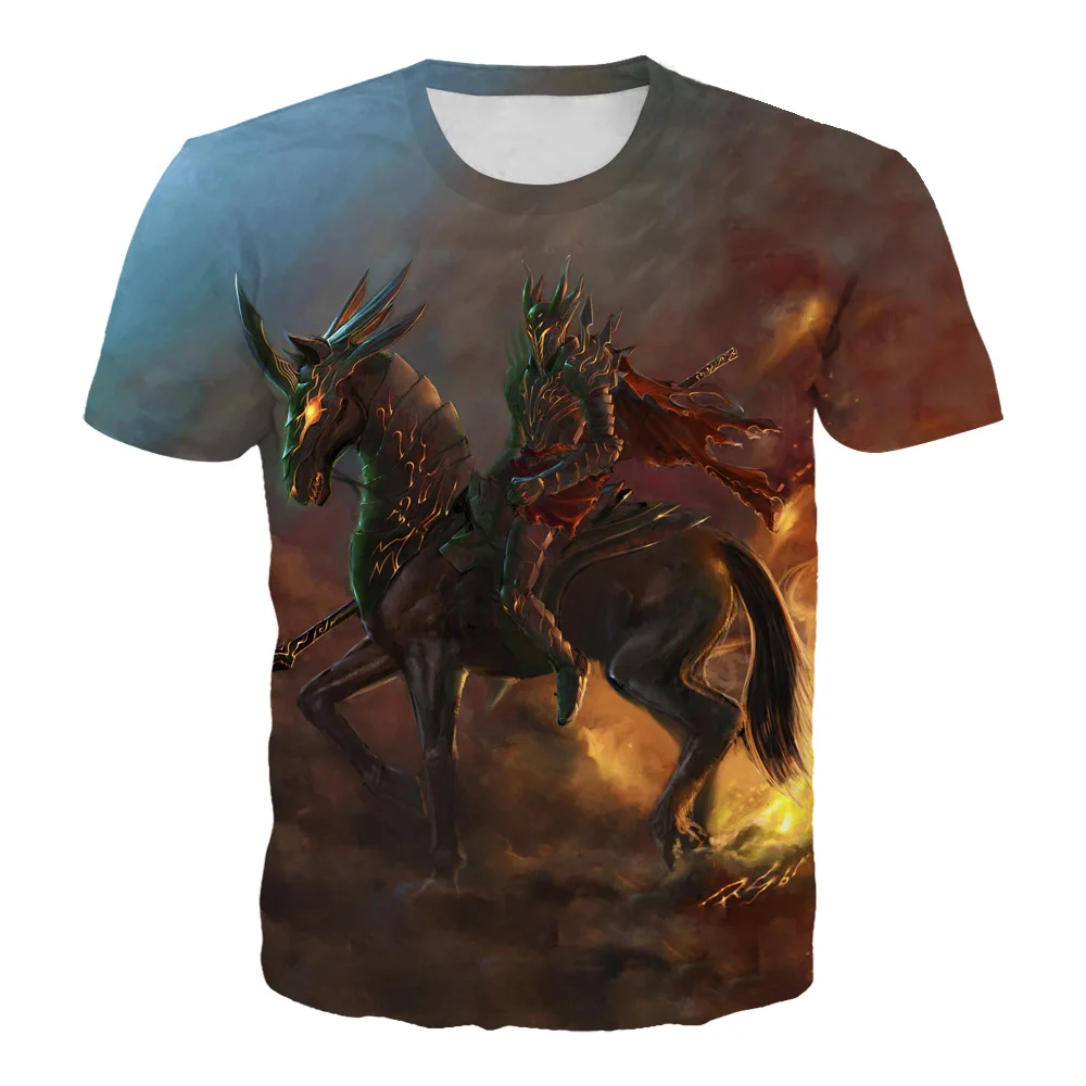 

Ins style 3D sun deer Unicorn digital print breathable comfortable loose fashion personality short sleeve T-shirt for men