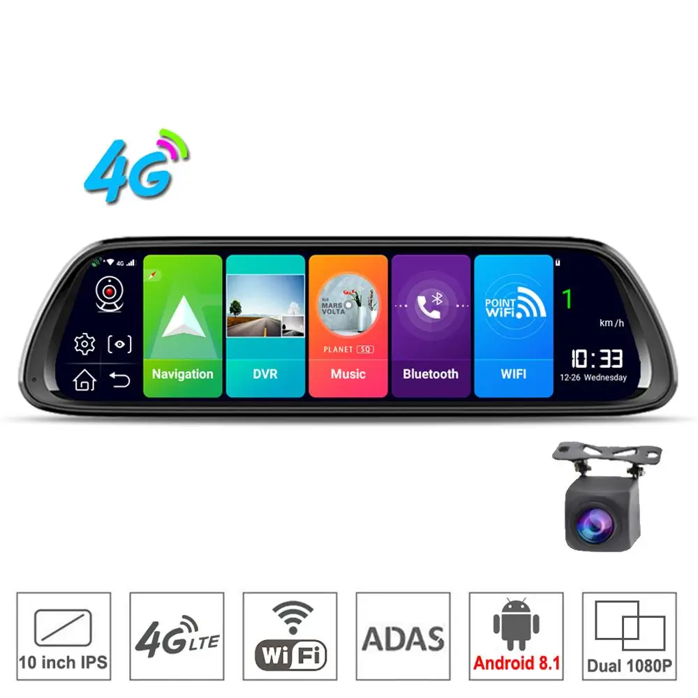 Новинка 2019 Автомобильный видеорегистратор gps камера навигатор 4G 10 &quotAndroid поток