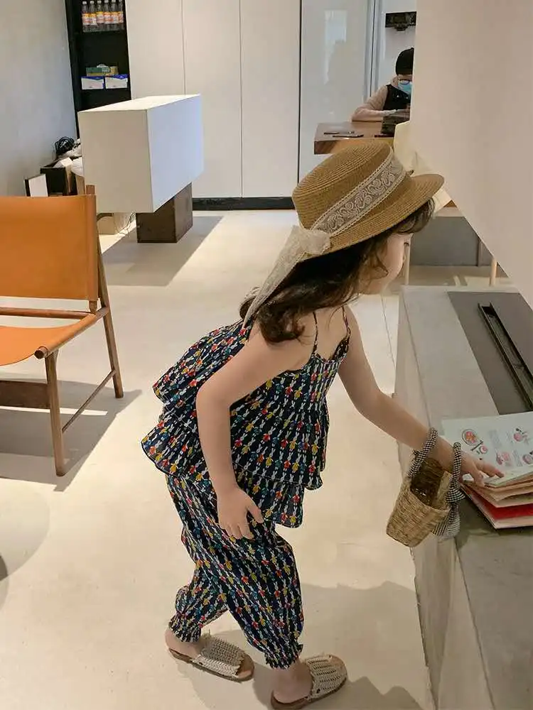 Лето 2020 детская одежда новый костюм на лямках для девочек праздничные