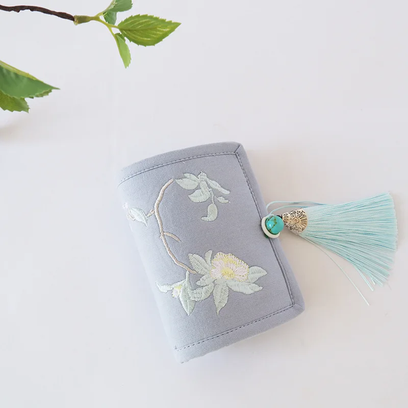 

Женский кошелек из льна и хлопка с кисточками и цветочной вышивкой, короткий кошелек, детский маленький кошелек, сумка для денег, Carteira Feminina, ...