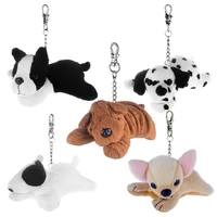 10cm length keychain plush toy high quality boston bull terrier chihuahua dalmatian sharpei dogs metal key chain pendant for bag