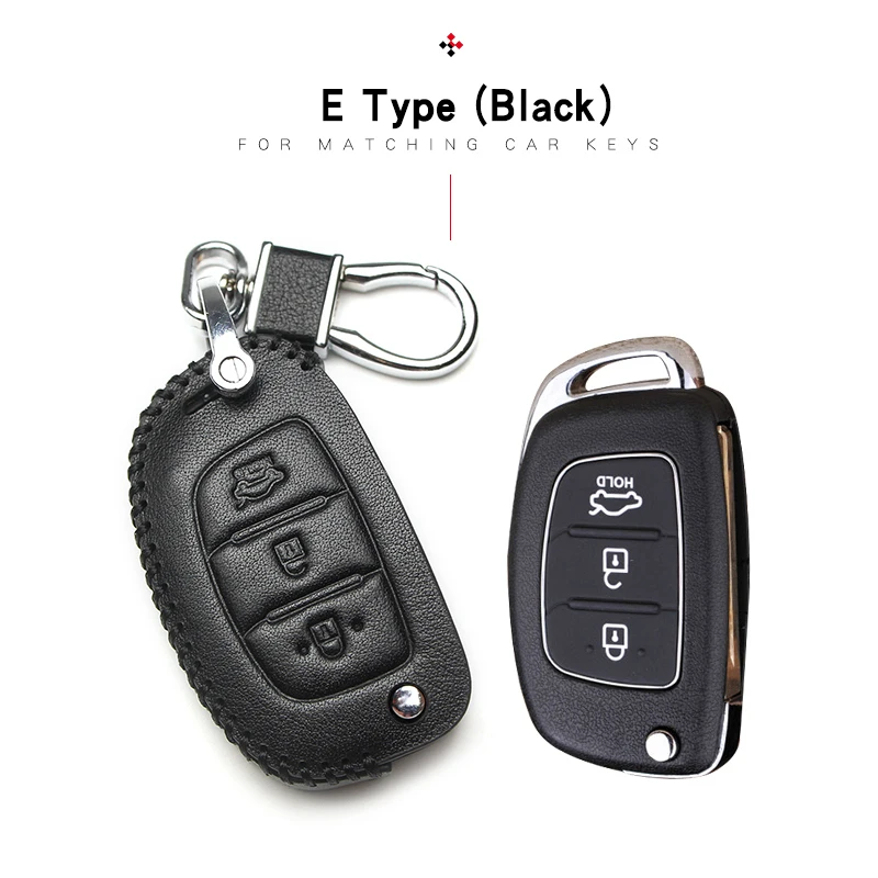 Black 3 For hyundai Кожаный чехол для ключей автомобиля для hyundai Santa Fe Elantra IX25 IX35 Verna Solaris акцентная соната Tucson дистанционный брелок - Название цвета: Black 3 For hyundai
