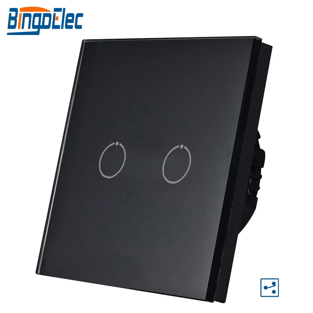 2g2w Black 1gang 2way лестницы настенный выключатель, Белый Кристалл Закаленное стекло сенсорный 2way светильник Переключатель ЕС/Великобритании стандартный AC110-250V 1/2/3G Лидер продаж - Цвет: 2g2w Black