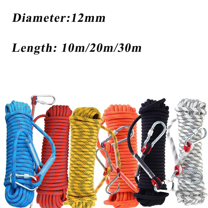 

12mm 10/20/30m Climbing Rope Hook High Strength Emergency Fire Escape Rope Lifeline Rescue Rope Outdoor Survival Sport Safety