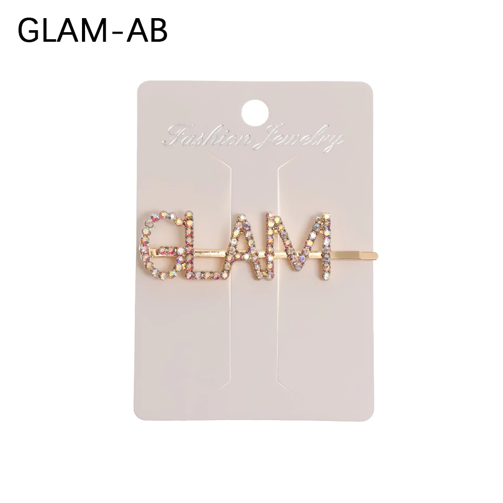GLAM-AB 1 шт. новые модные хрустальные заколки для волос красочная буква заколки для волос блестящие стразы заколки для волос аксессуары для укладки для женщин - Цвет: GLAM-AB