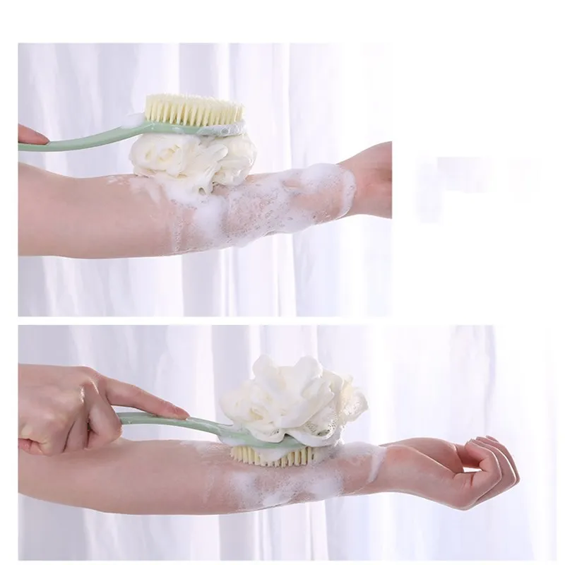 

Plastic Long Handled Soft Fur Bathroom Bath Shower Back Brush Skin Cleaning Double-sided Bath Brush With Bath Ball