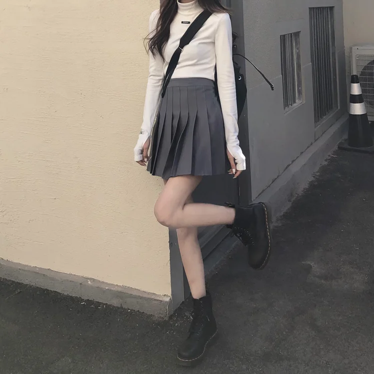 

Юбка с высокой талией, облегающая плиссированная юбка, Корейская Студенческая юбка для колледжа, плиссированная юбка с высокой талией
