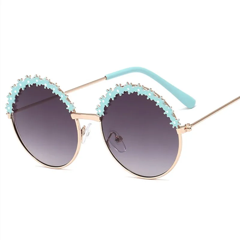 

Imwete Girls Flower Border Sunglasses Fashion Child Round Alloy Sun Glasses Outdoor Party Children UV400 Kids Goggles