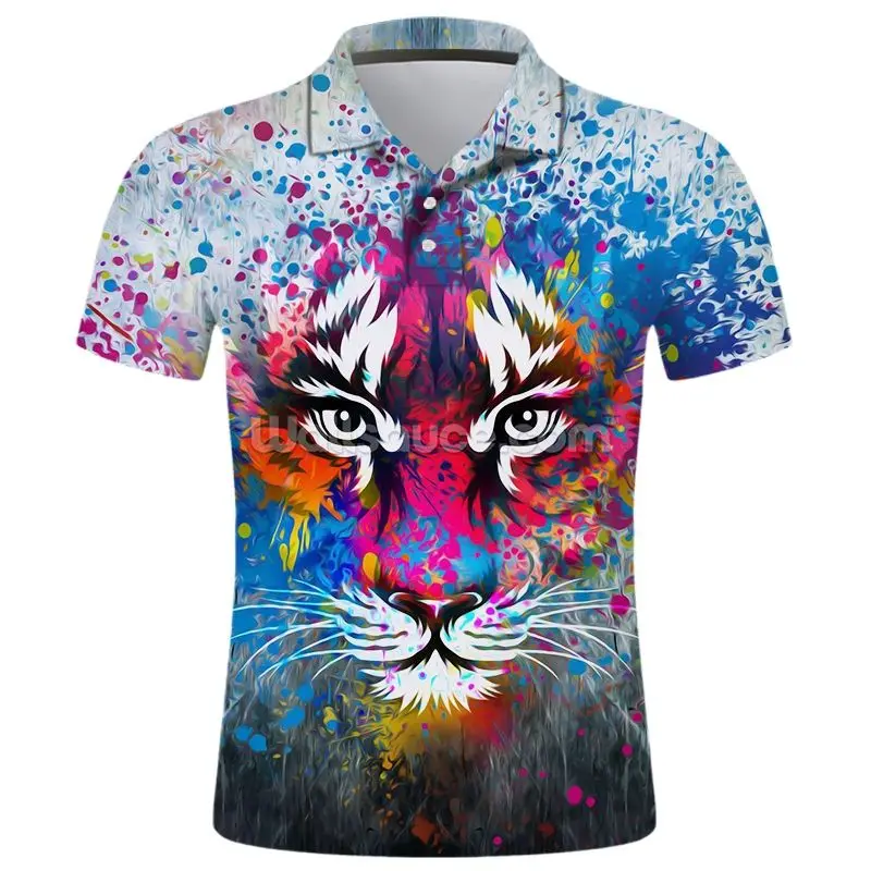 

2021 New Casual Polo Shirt 3D Printed Animals Tiger Men Sweatshirts Shirts For Man Fit Fashion Streetwear Shirts Cool Tops