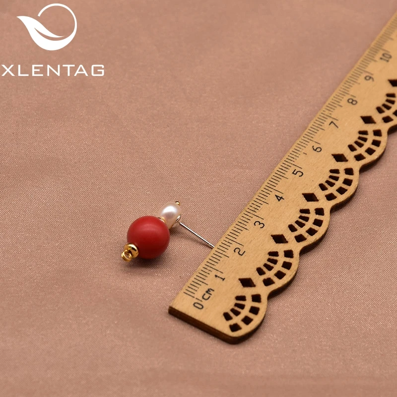 

Xlentag Natural Freshwater Pearl Red Cinnabar 925 Sterling Silver Stud Earrings Female Wedding Gift Fashion Fine Jewelry GE1022