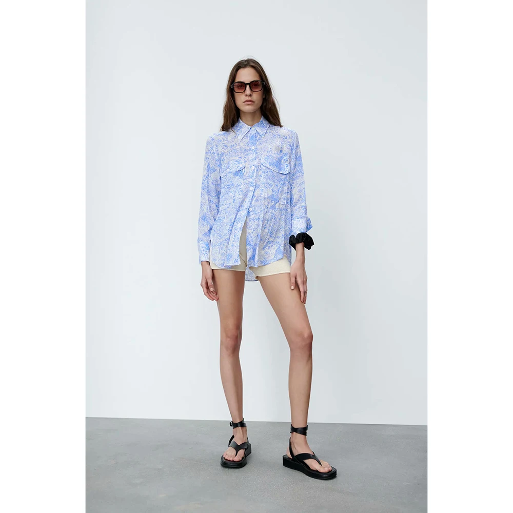 

Unizera Евро-американский 2021 модный тренд Новая Универсальная блузка с карманами для женщин