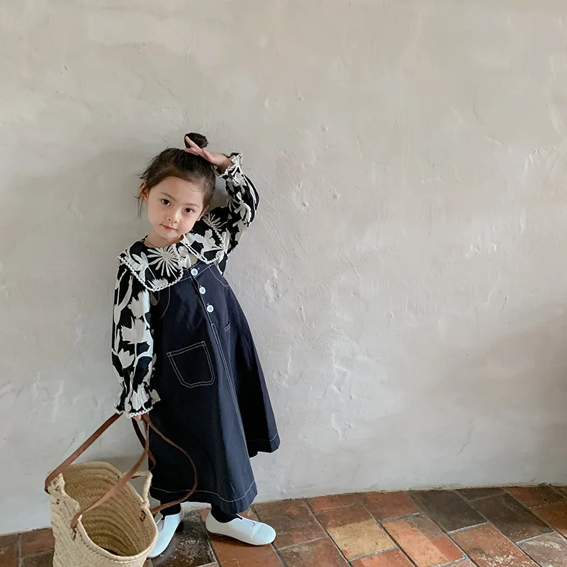 

Girl Dress Kids Baby Gown 2021 Loose Spring Autumn Toddler School Uniform Dresses Christmas Cotton Children Clothing
