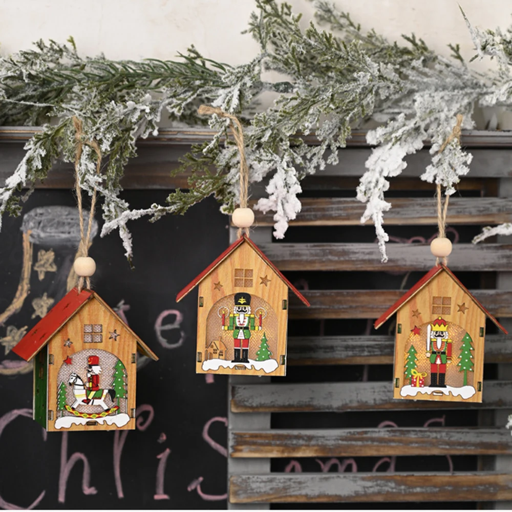 Рождественское деревянное украшение бревенчатая кабина светодиодный
