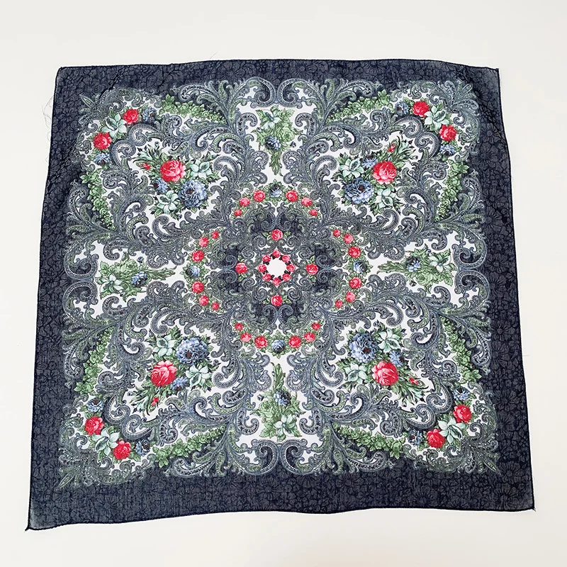 TJ05 dark blue Модный женский шарф с цветочным принтом, роскошный брендовый головной убор на весну и осень, хиджаб, Женский русский хлопковый платок - Цвет: TJ05 dark blue