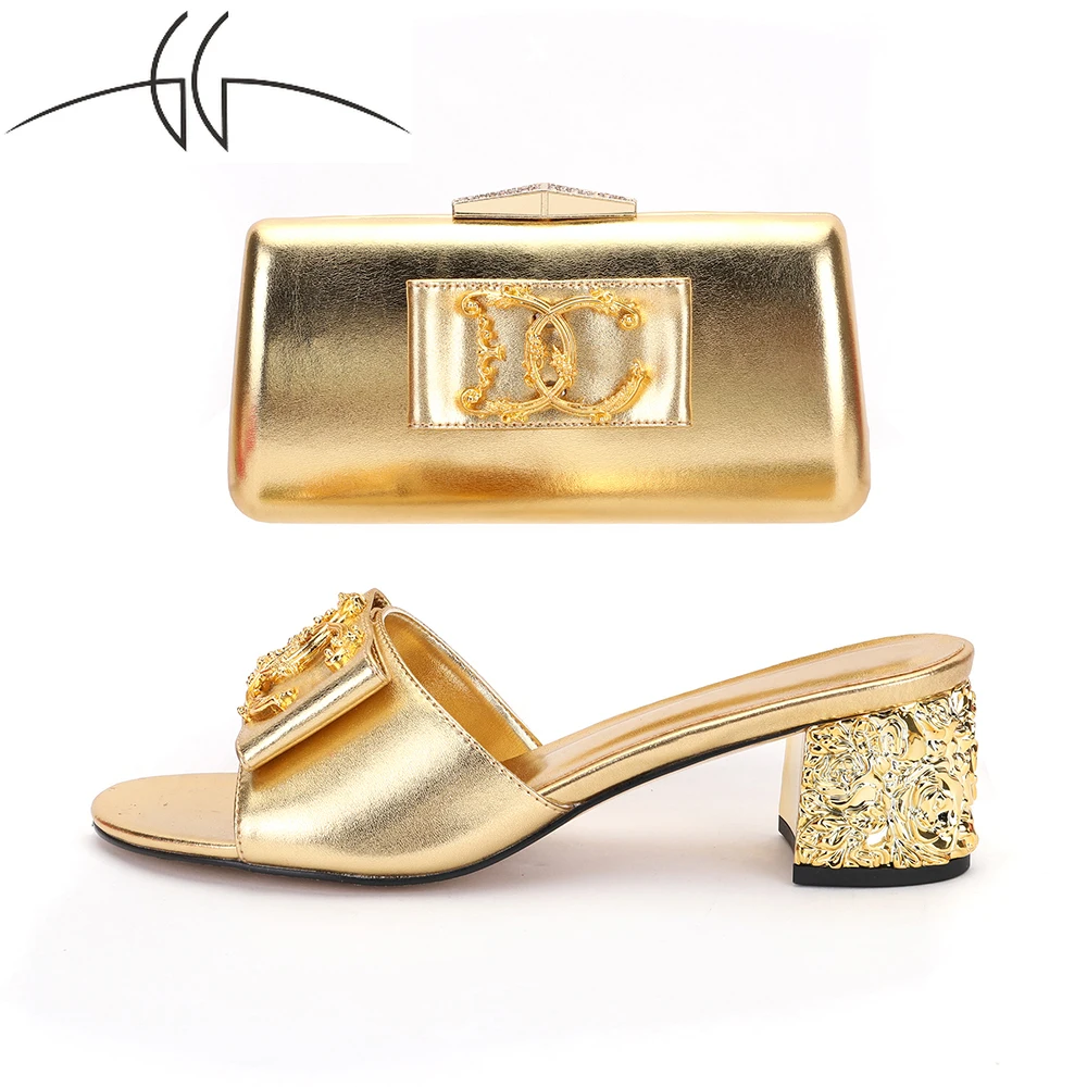 

Bags Women's Shoelaces Matching Bags High-quality African Women's Shoes and Clutch Bag Set Metal Nigeria Fashion Wallet
