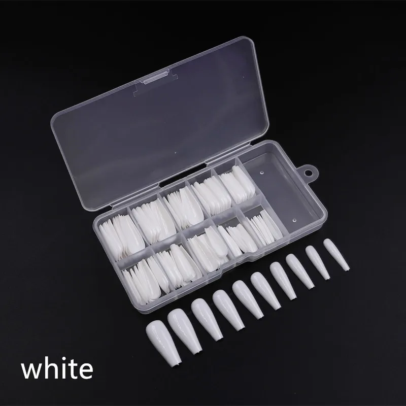 white 100 шт длинные ногти балерины прозрачный/белый/натуральный гроб накладные ногти ABS полное покрытие остроконечные модные ногти маникюрные амулеты - Цвет: white