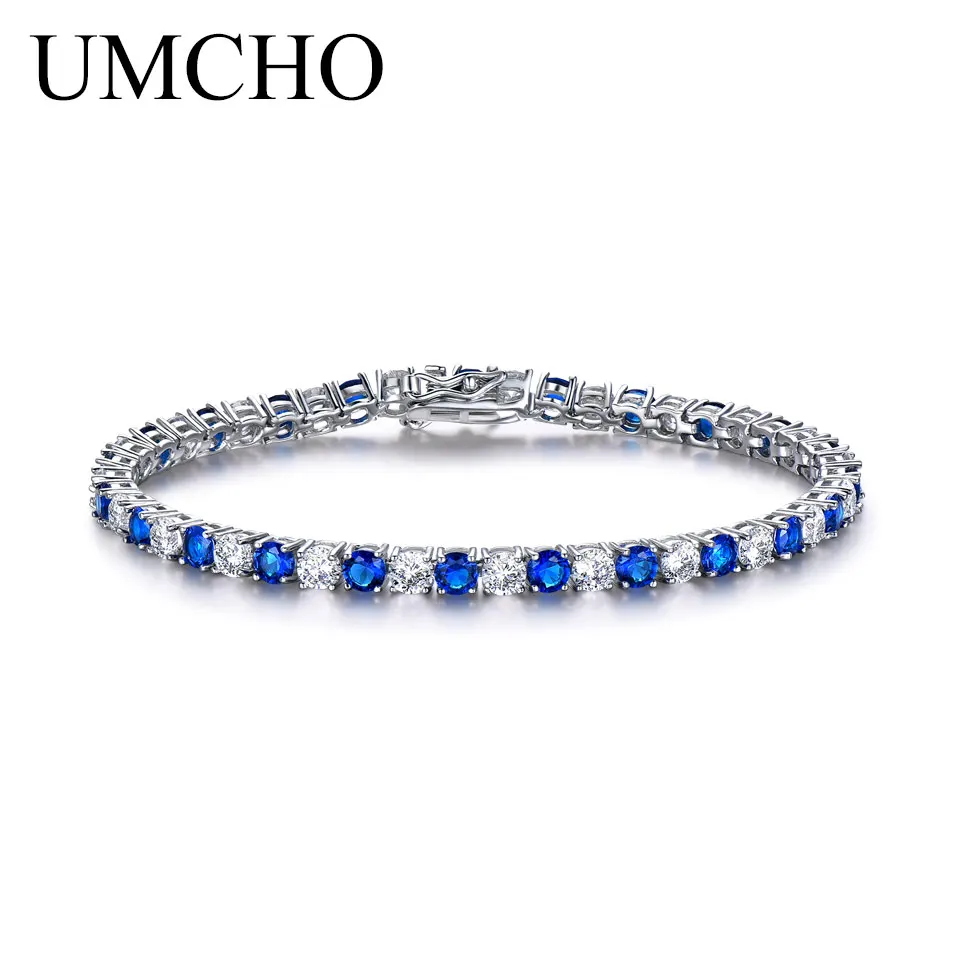 UMCHO Роскошные созданные нано голубой Сапфировый Браслет для женщин 925