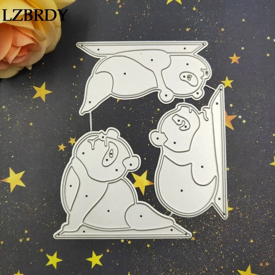 3 милые панды играющие на земле тиснение металлические режущие штампы Kscraft