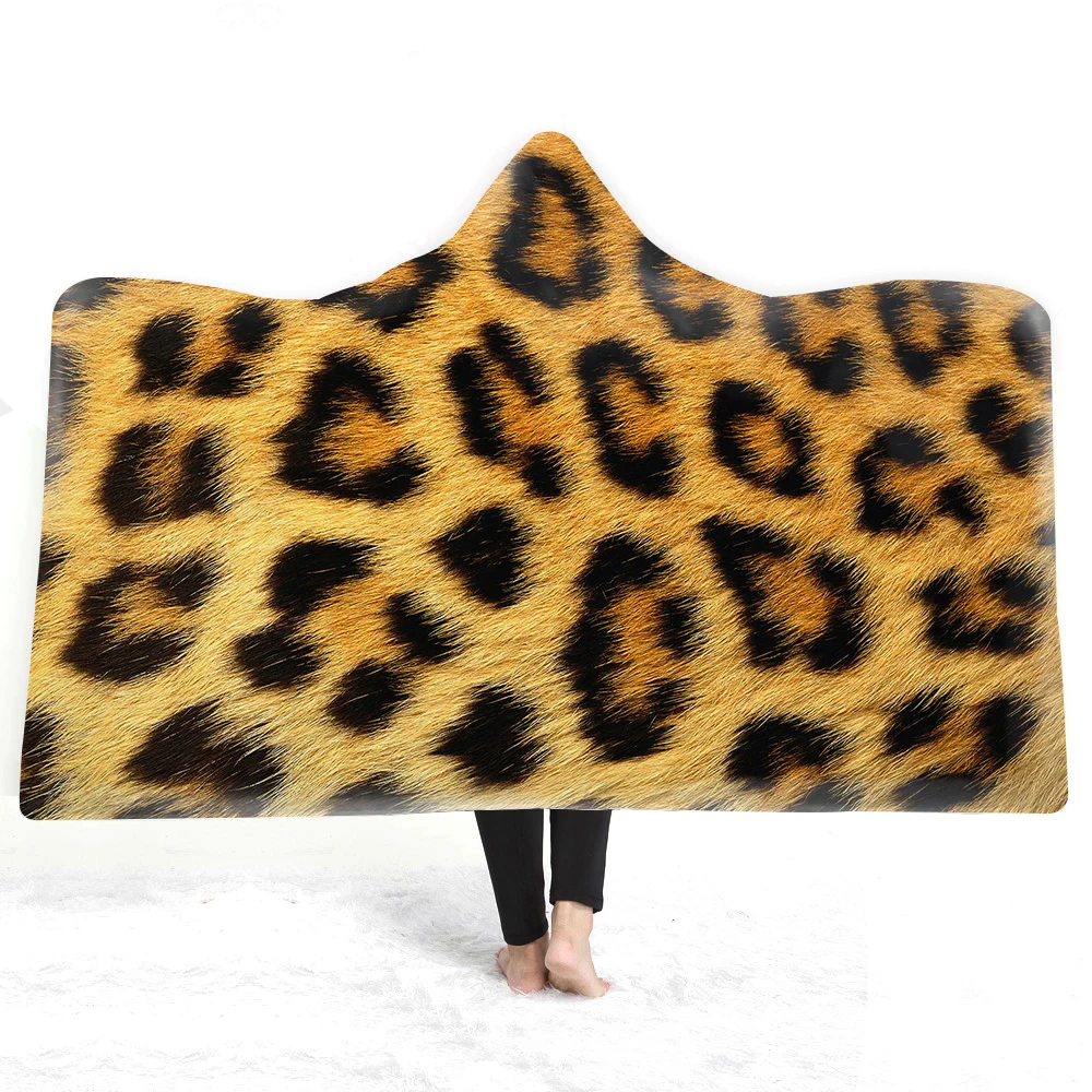 

Free shipping Christmas Birthday Gift Animal Skin Cheetuh Leopard Print Winter Fleece Hooded Blanket Sofa Camp Throw Travel