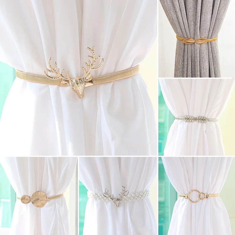 Creative Elastic Metal Curtain Strap Tie Aluminum Alloy Spring Buckles Home Decoration Tieback Clip Accessories | Дом и сад
