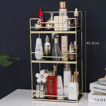 

Nordic Rotating Cosmetic Desktop Storage Box Transparent Makeup Organizer 2 Tiers Glass Tray Dressing Table Finishing Rack