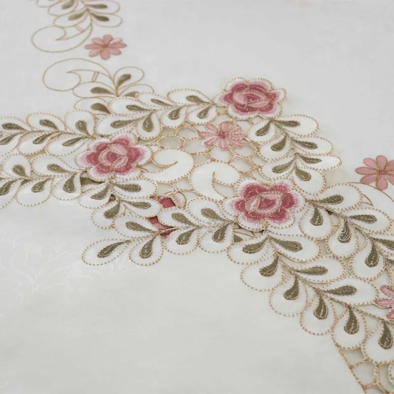 

European Embroidered Tablecloth Rectangular Cream Satin Jacquard Fabric Dining Table Cover for Kitchen Dining Room Wedding Decor