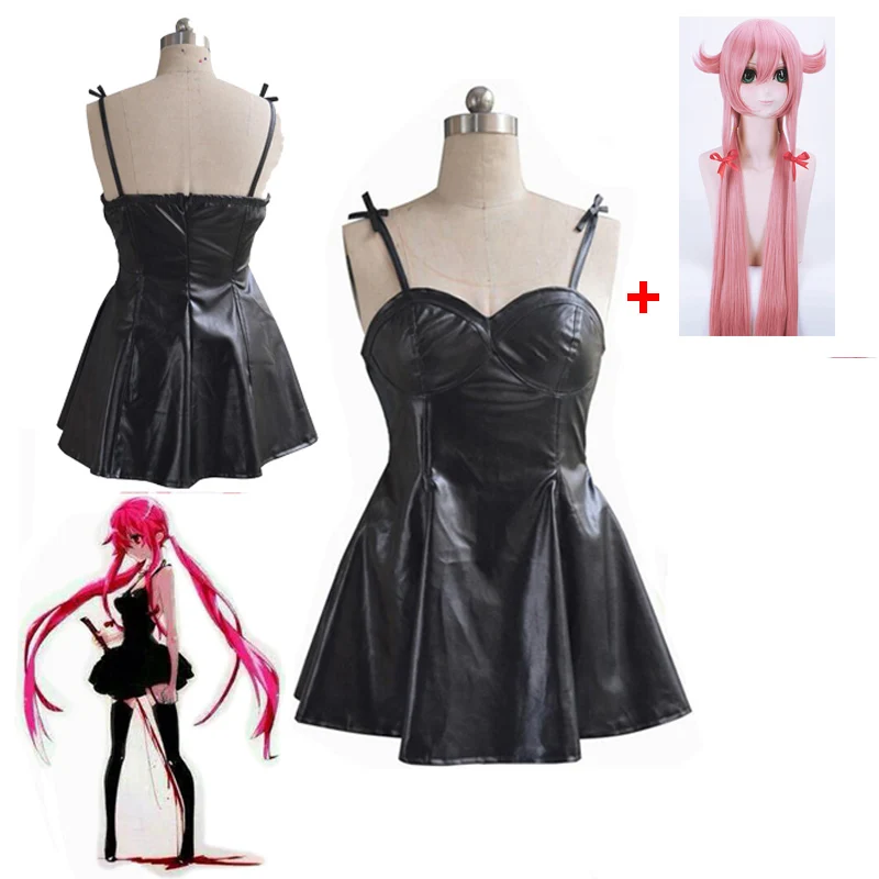 Anime The Future Diary Gasai Yuno Black PU Leather Fancy Dress Cosplay Costume Mirai Nikki Braces Skirt Performance Costumes