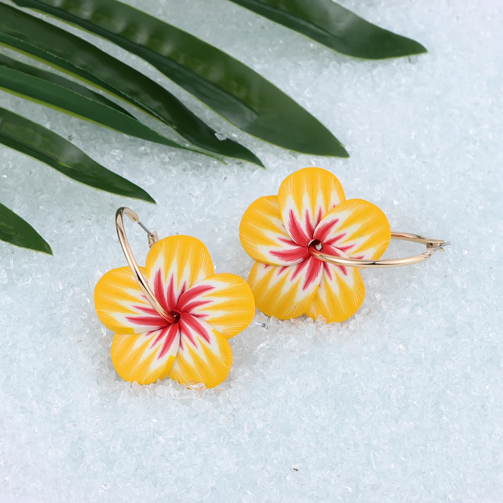 

Cring Coco Frangipani Earring Hawaiian Polynesian Guam Island Handmade Soft Polymer Flower Dangling Drop Earrings for Women Gift