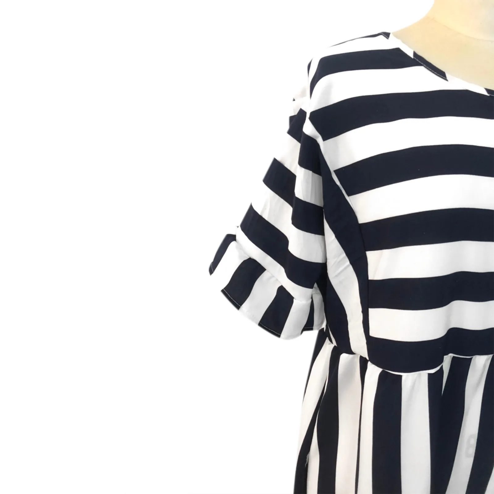 

40# Striped Printed A-line Dress Vintage Ruffle Sleeve Dress High Waist Slim Dress Woman Loose O Neck Summer Dress 2021 Vestidos