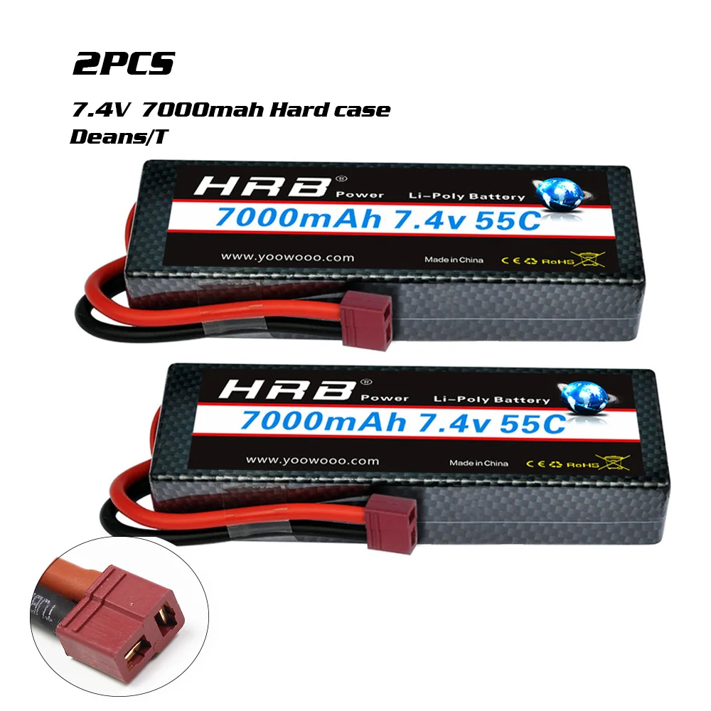 2 шт. HRB 2S Lipo Аккумулятор 7 4 в 7000 мАч 55C жесткий чехол с T-образной вилкой Deans для Traxxas