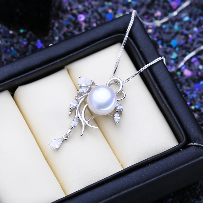 FENASY 925 Sterling Silver Natural Freshwater Pearl Necklace For Women Jewelry Custom Boho Leaf Emerald Crystal | Украшения и