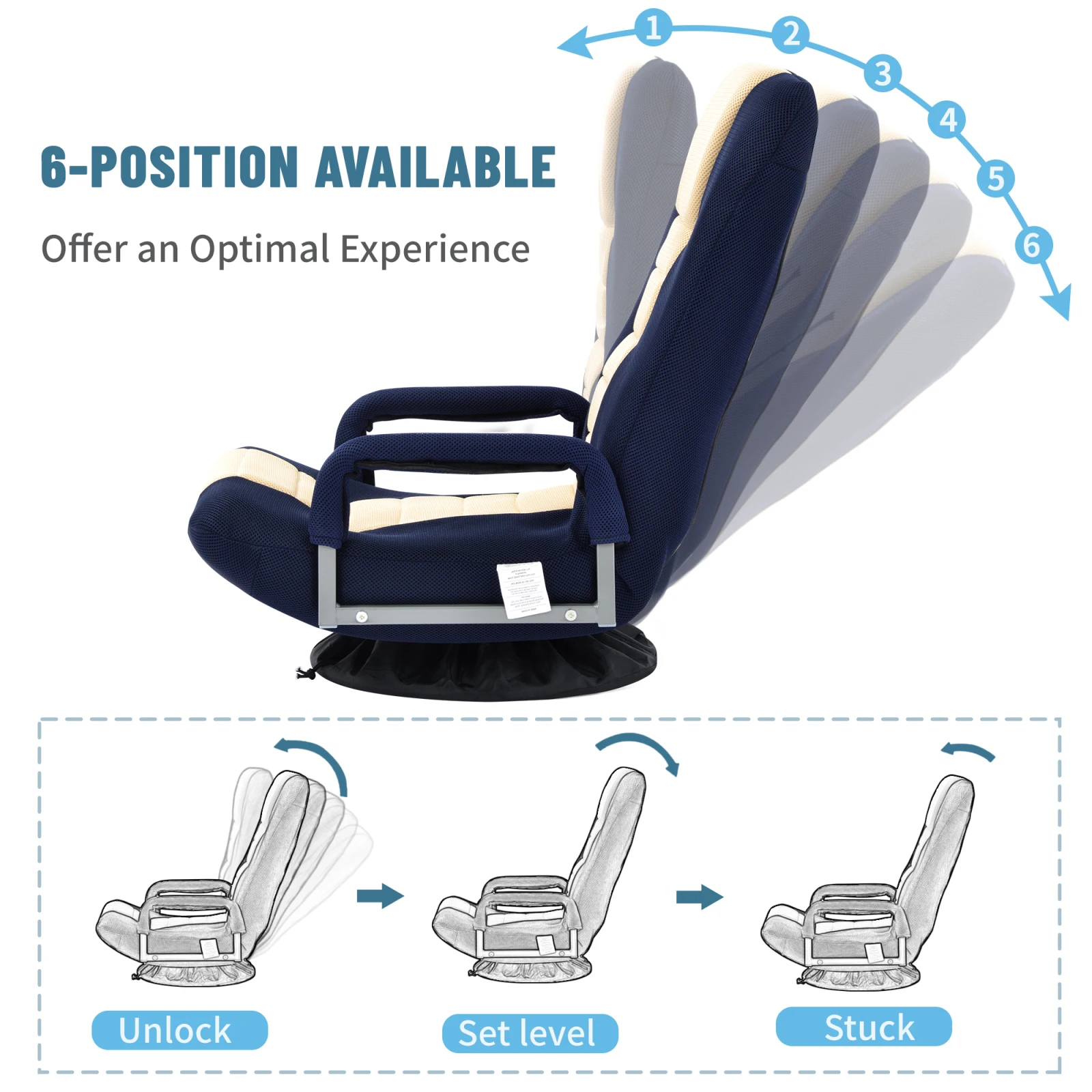 

Gaming Floor Chair Folding Lazy Sofa 7-Position Adjustable Swivel Floor Chair Sofa Lounger For Playing games and watching TV
