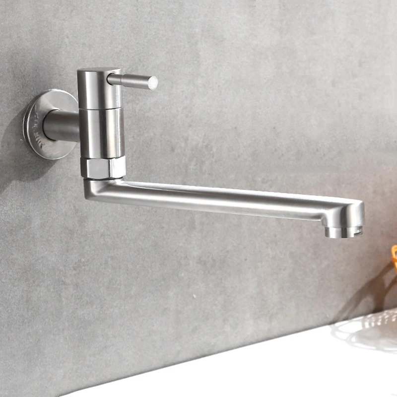 

Kitchen Faucet 360 Degree Rotation Sink Mop Pool Tap 304 Stainless Steel Lengthened Wall Mounted Single Cold Water Faucets