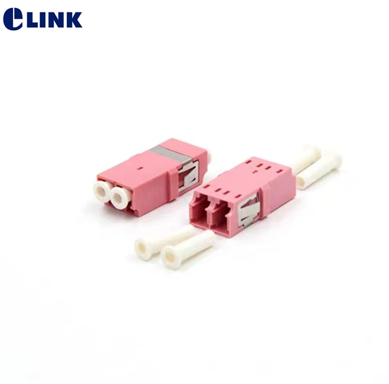 

100pcs LC UPC duplex OM4 flangeless fiber optic adapter Magenta pink LC ftth coupler DX without flange free shipping IL<0.2dB