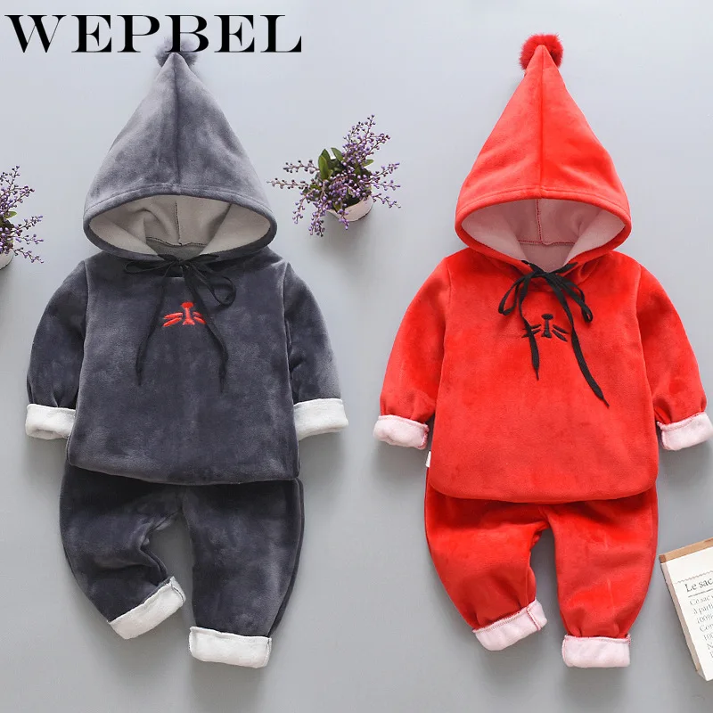 WEPBEL/Детские комплекты одежды для мальчиков и девочек; зимний шерстяной жилет с капюшоном; куртки; брюки; плотные теплые спортивные костюмы; комплекты с брюками