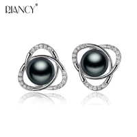 black pearl earrings genuine natural freshwater pearl 925 sterling silver earrings pearl jewelry for wemon birthday gift