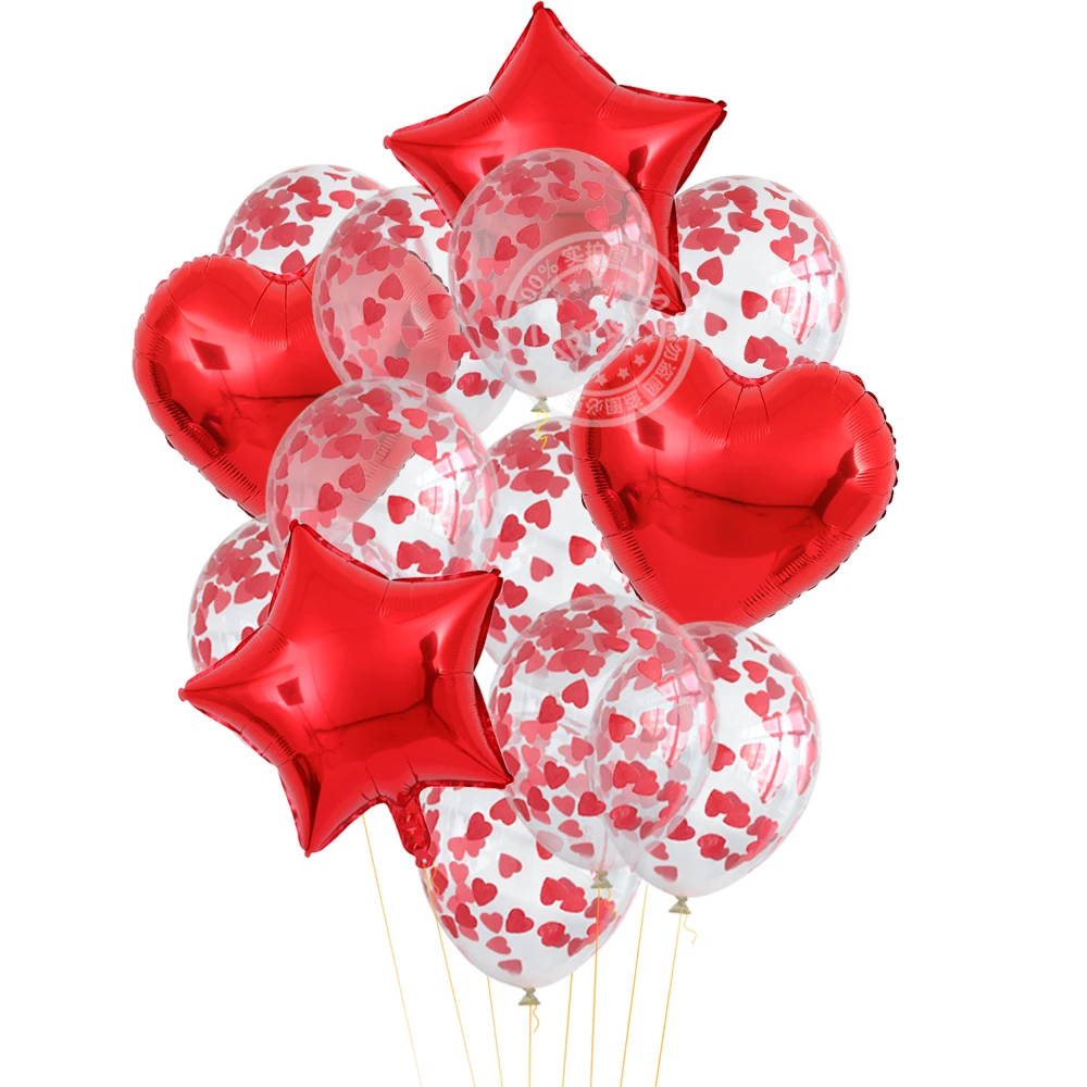 10/14pcs 18inch Red Heart Foil Globos Transparent Confetti Latex Balloons Wedding Valentine's Day Gift Birthday Party Decoration