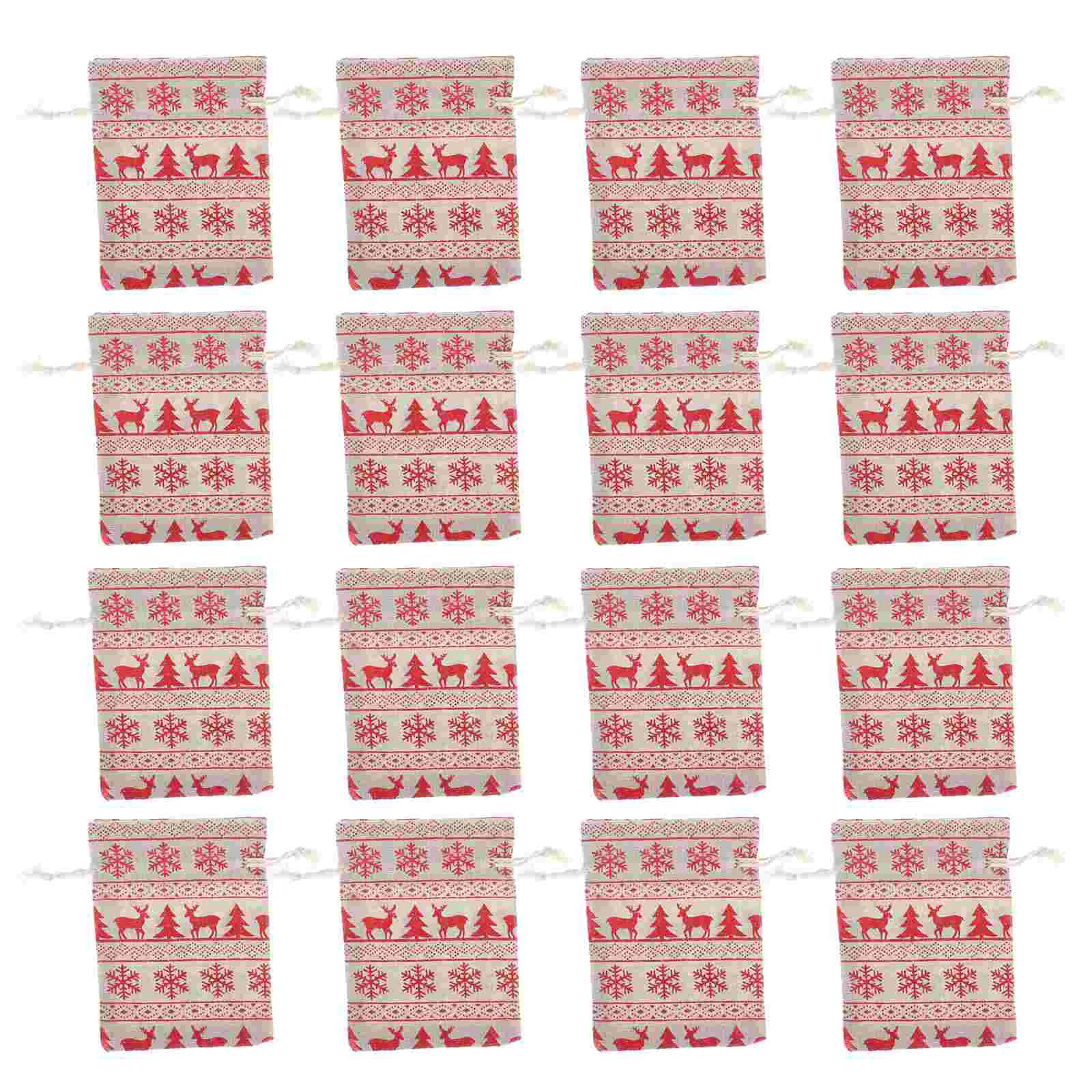 

24PCS Cotton Linen Xmas Drawstring Bag Christmas Gift Countdown Day Pouch