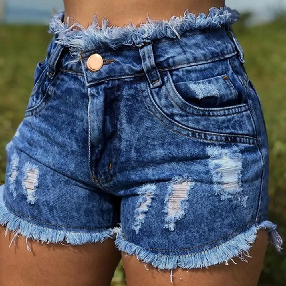 

Summer woman denim shorts fashion high waist tassel ripped jeans shorts casual sexy female shorts hipster clothes S-3XL