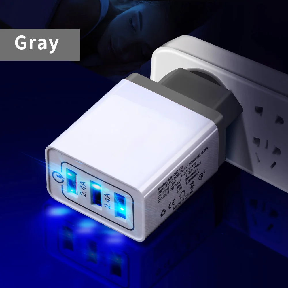 EU Grey Charger Marjay 3 порта быстрое зарядное устройство QC 3,0 USB зарядное устройство для телефона быстрое зарядное устройство EU зарядное устройство для мобильного телефона для samsung s9 s10 Xiaomi mi9 - Тип штекера: EU Grey Charger